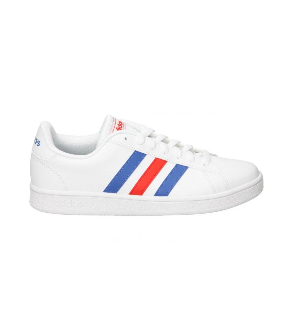 Adidas Men's Trainers Grand Court Base White Blue and Red Lines EE7901