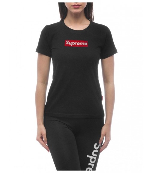 conspiración Ese Prueba de Derbeville Camiseta Supreme Mujer Sleeve Print Valery Negra 20085-TPR-19-000-30033